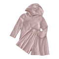 Insspring & fall clothing new girl k-stylepure colorstripes hooded long sleevestopskids wide leg shortstwo-piece set