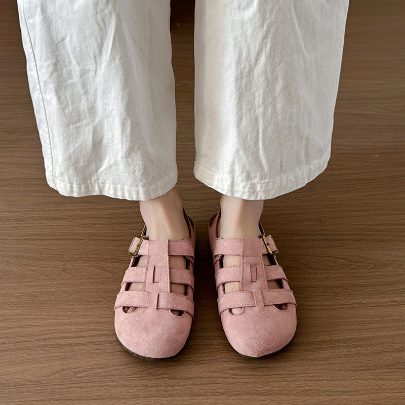 Retroniche stylecut out toe half slippers for women 2026 spring and summeroutwear one-leg thick sole ugly cute casual birkenstock shoes