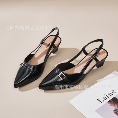 Toe-cap sandals new arrival2026summerfashion glossy pointed toe sandals outwear high heels women's toe-cap back hollow sandals