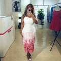 tassel lace gradient color block fashion cami dress with cinched waist and sleeveless design