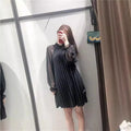 European and american style women's fashion:  autumn new arrival - solid color long sleeve stand collar loose pleated dress