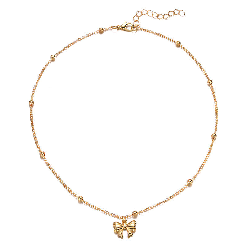 Wholesale bowknot necklaces - new european and american cross-border jewelry, niche light luxury necklaces, simple and versatile alloy pendants for women