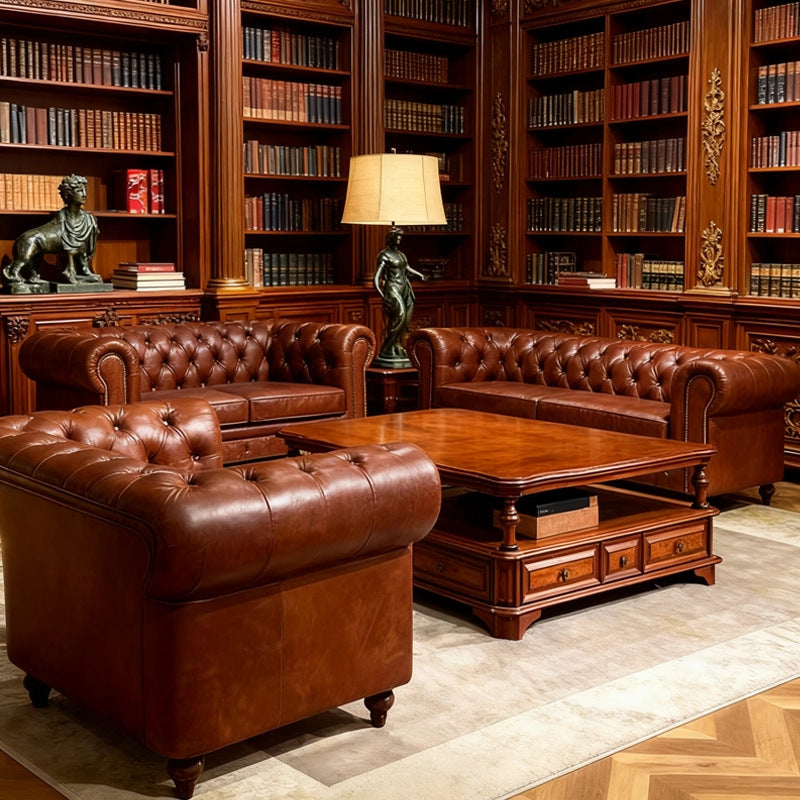 American genuine leather sofa living room first layer cowhide single double three-person retro buckle oil wax leather cafe combination sofa