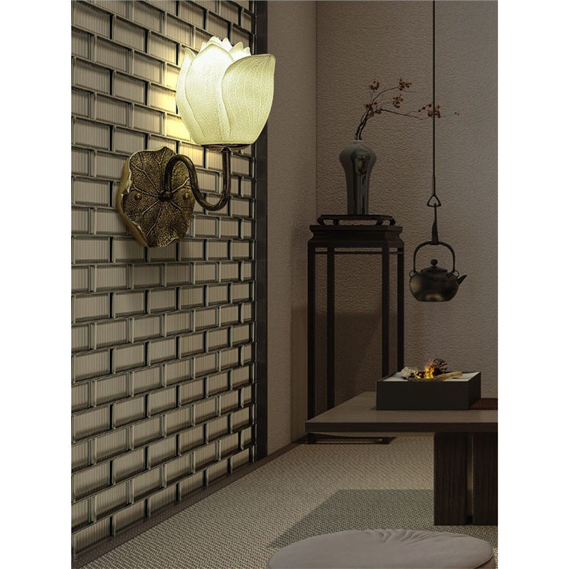 Indoor creative retrochinoiserie lotus wall lamp lotus balcony entrance decoration study corridor wall lamp zen