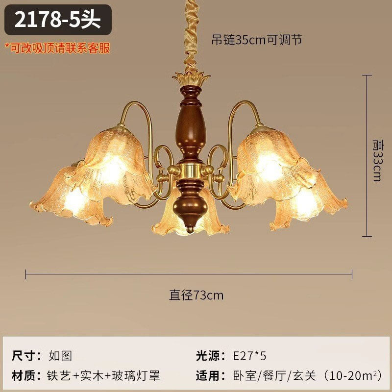 Medieval living room chandelier American retro dining room glass lighting light luxury walnut color master bedroom flower lighting
