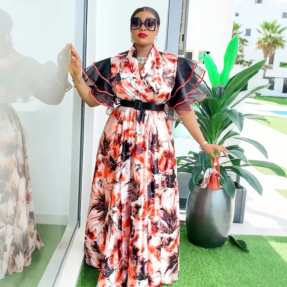 new african plus size women's printed dress - in stock -  &  - bubble sleeve maxi dress