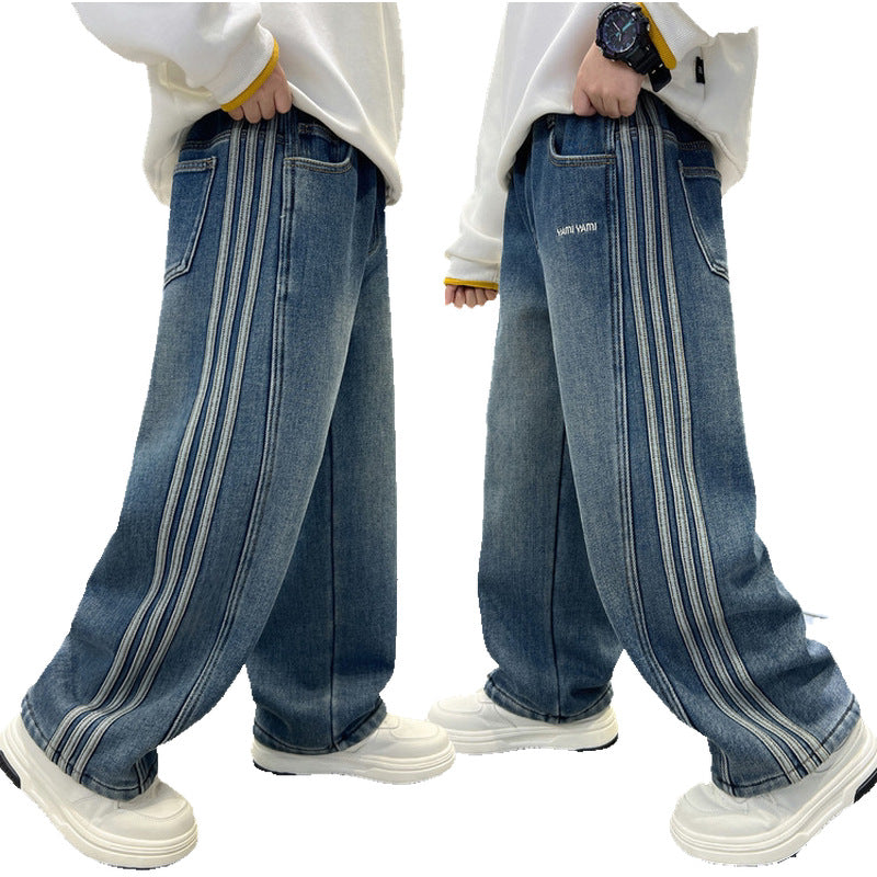 Boys' spring/autumn jeans -  new collection - mid-to-large size, relaxed fit, versatile classic soft denim pants, trendy kids' trousers