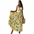 Summer new arrival cross-border supply  european and american women's clothing printed waist-cinching camisole dress with a full skirt