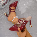 French stiletto heel slip-on pointed toe buckle mary jane sandals - new summer collection, plus size casual women's shoes for export
