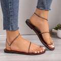 Export new arrival thin strap plus size woven thin strap sandals casual lightweight flats beach shoes toe roman shoes