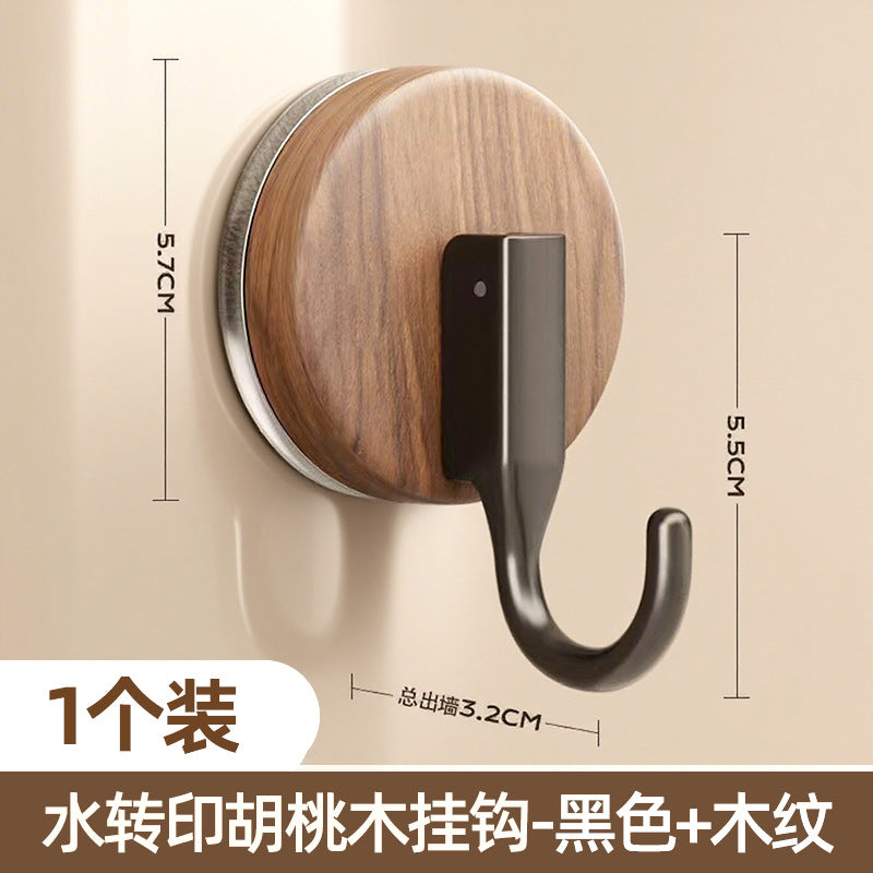 Walnut wood grain suction cup hooks - no drilling, heavy duty, over-the-door organizer for backpacks, hats, bathroom storage