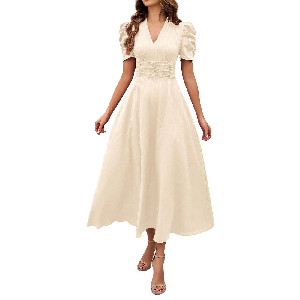spring/summer cross-border  women's fashion high-waisted solid color slim-fit short-sleeve dress