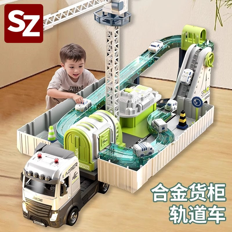 children's alloy container truck space rail car crane large truck car engineering vehicle toy set