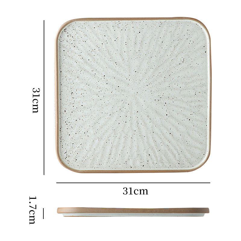 Vintage rustic ceramic steak plate - unique square plate with rim for home, restaurant, hotel, and dessert presentation