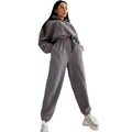 2025 spring/autumn hot-selling new women's amazon fashion solid color loose zip-up stand collar hoodie casual 2-piece set
