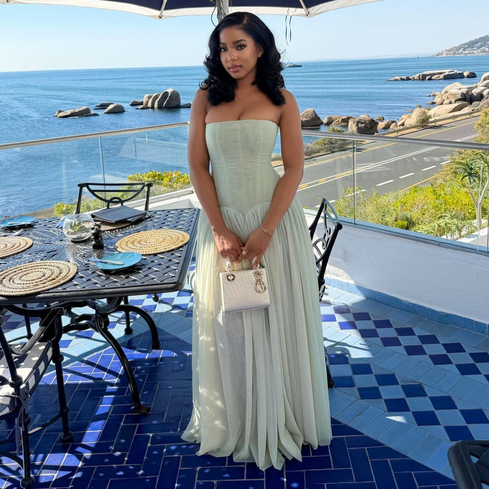European and american cross-border women's fashion  summer new arrivals: sexy, elegant, fresh, and vacation-ready green bandeau dress