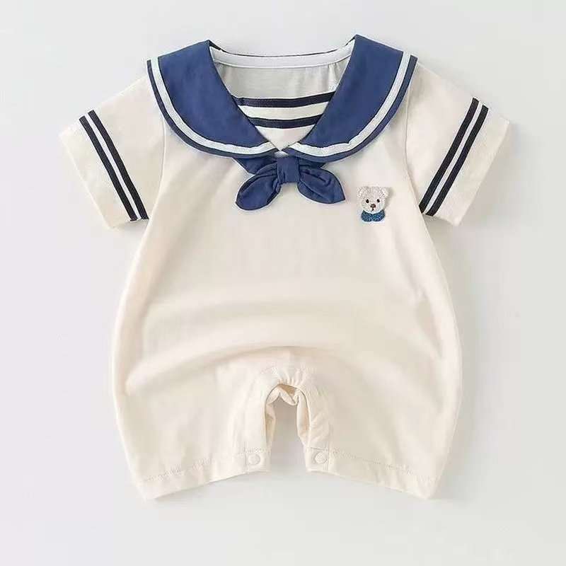 Summer infant clothes newborn full month hundred days 0-2 years bodysuit preppy style letter fake two-piece short romper