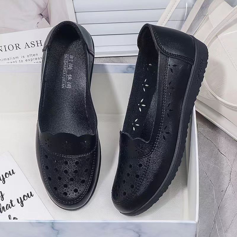 Soft leather soft bottom ladieswear shoes flatsabrasion resistantwaterproofbows work shoes wechat group purchase live broadcast one piece dropshipping