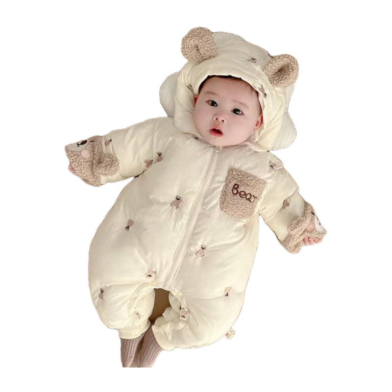 Infant winter fleece-lined thickened clothes baby outing romper newborn winter cotton-padded jumpsuit outerwear