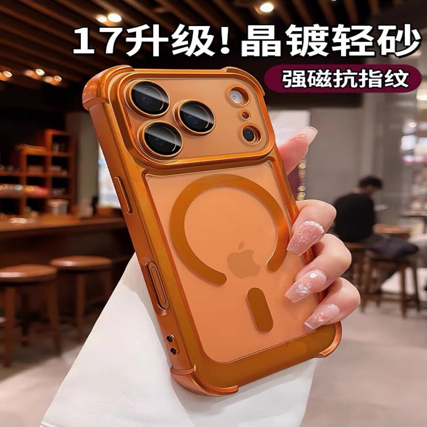 Suitable for iphone17pro mobile phone case high quality frosted four-corner magnetic airbag all-inclusive anti-fall apple 16/15