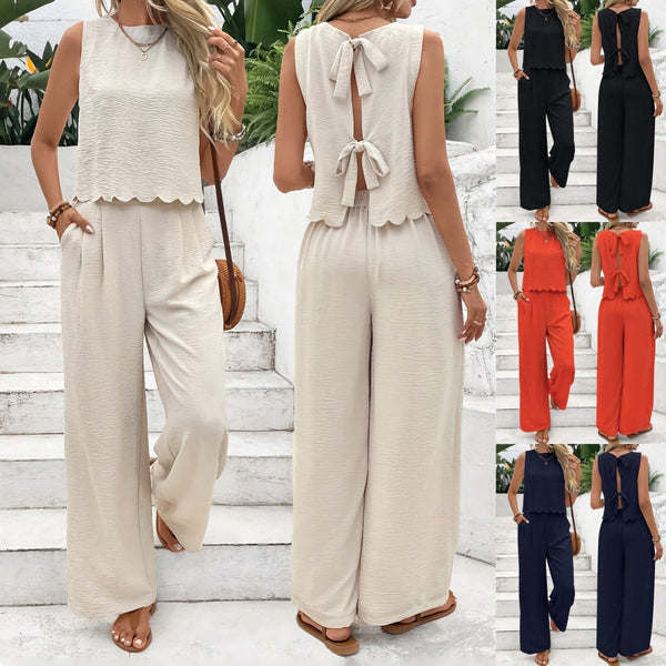 2025 summer European and American women's fashion sleeveless vest casual trousers set   new models