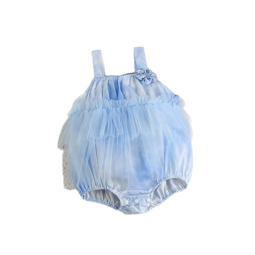korean style baby girl summer princess romper dress - perfect for crawling, outdoor wear, and baby's first month celebration - includes mesh skirt detail