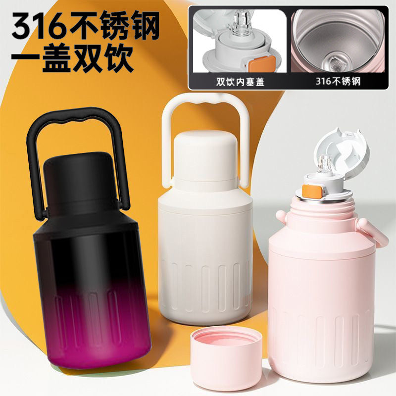 316 stainless steel thermos cup portable carrying kettle large capacity women's cup outdoor good-looking double drinking handle kettle