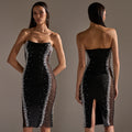 C7791 cross-border  new women's bandeau see-through pearl beaded bodycon sexy socialite party dress