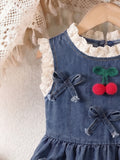 new european and american style girls' chic bowknot washed denim dress - baby & toddler dress