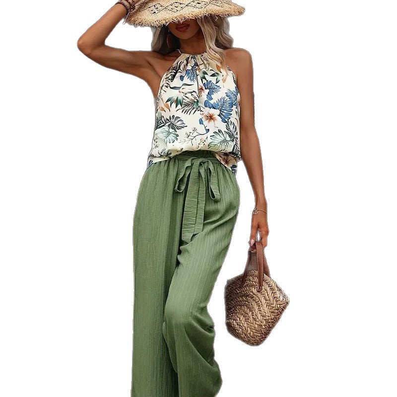 Shipped:  european and american  hot-selling sleeveless top and pants premium two-piece set for independent e-commerce stores