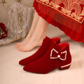 Winter wedding shoes women's thick heel plus size red short boots fleece-lined bridal shoes xiuhe red shoes toast high heels winter