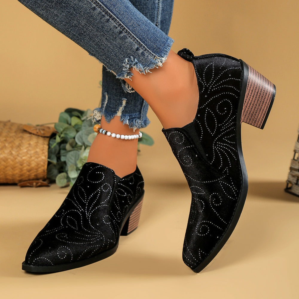 Export autumnew arrival pointed leopard print mid-heeled short boots large size elastic band thick heel cross-border chelsea boots for women