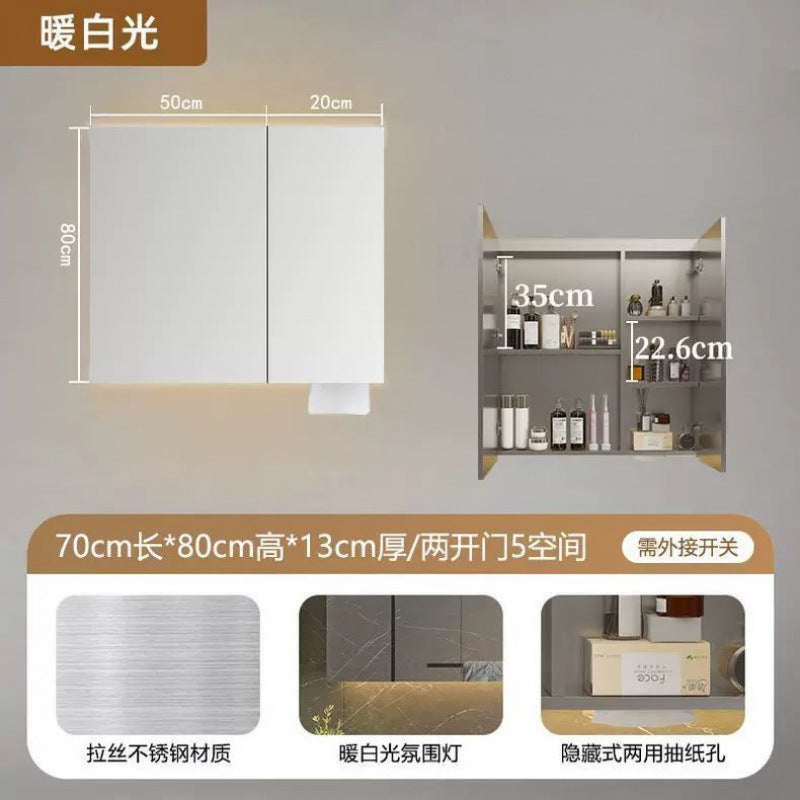 Smart stainless steel bathroom mirror cabinet, bathroom mirror storage, integrated mirror box, wall-mounted toilet, makeup mirror alone