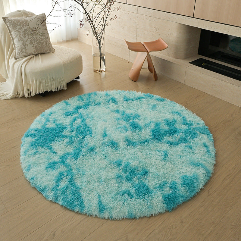 Silk wool carpet round scandinavian bedroom bedside carpet living room study bay window thickenedpure color tie-dye long hair floor mat