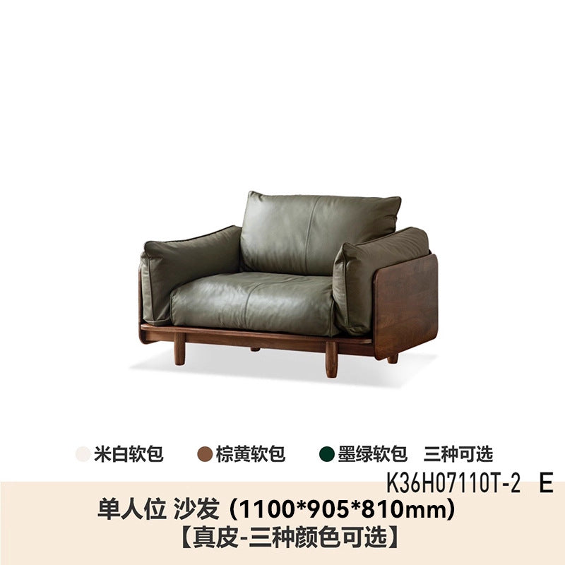 Bean bag sofa american retro oil wax living room medieval style three-person straight row small apartment first layer cowhide oil wax leather