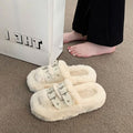 Furry slippers for women outwearfall and winter indoor home belt buckle popularplus sizethick solestuffed velvet cotton slippers trendy