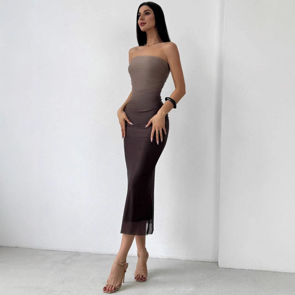 cross-border american gradient mesh bodycon maxi dress - direct supply