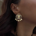 European and american cross-border jewelry hollow metal devil's eye earrings versatile design diamond-studded tassel star stud earrings for women