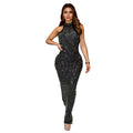 C7106 cross-border   fashion women's hotfix rhinestone slim-fit backless sexy dress - new arrival