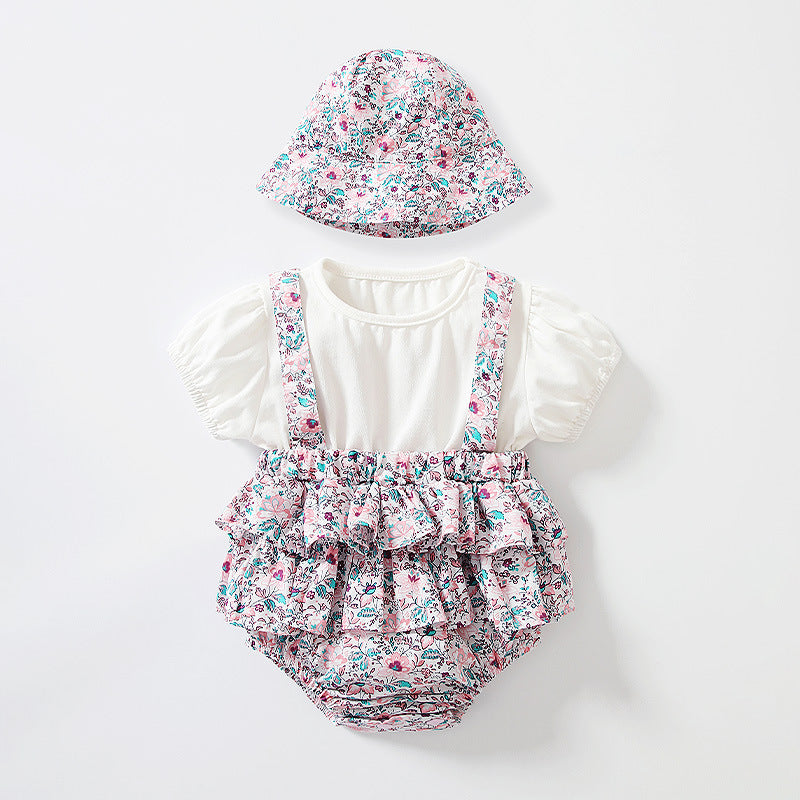 Baby clothes summer floral girl's romper short sleeve cotton bodysuit pure cotton one-piece triangle romper