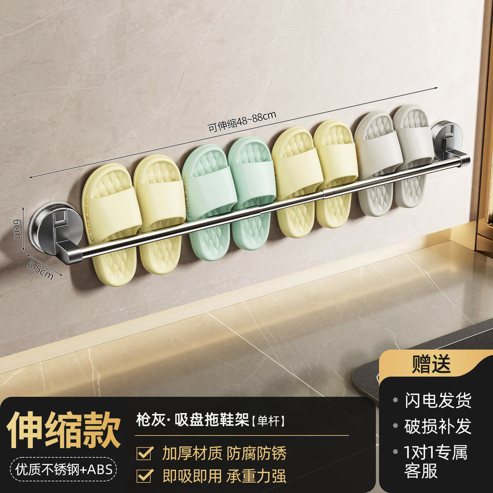 Stainless steel suction cup slipper rack bathroom organizer extendable shelf toilet wall mount organizer