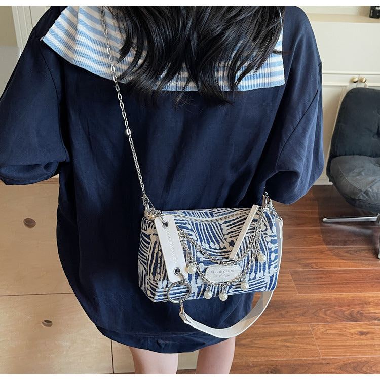Cross-border canvas bag women's summer versatile 2025 new fashion niche chain shoulder messenger bag casual pillow bag
