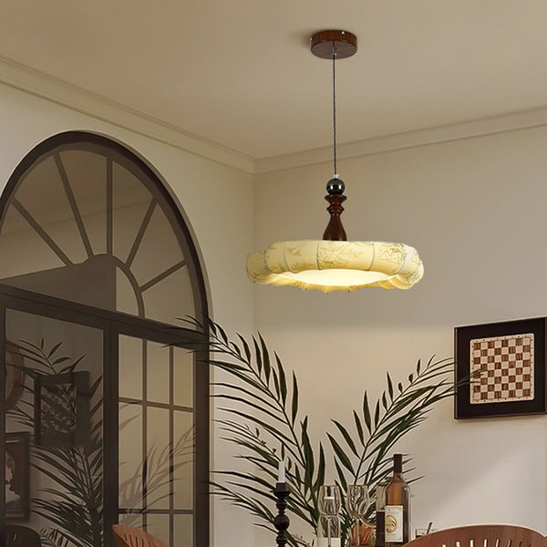 Medieval style restaurant chandelier, Nanyang style retro high-end chandelier, walnut printed fabric, new Chinese style lamps and lanterns