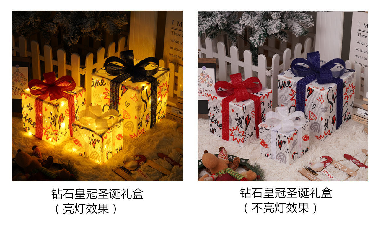Christmas special birthday party warm atmosphere decorative gift box light, folding Christmas gift box three-piece bedside lamp