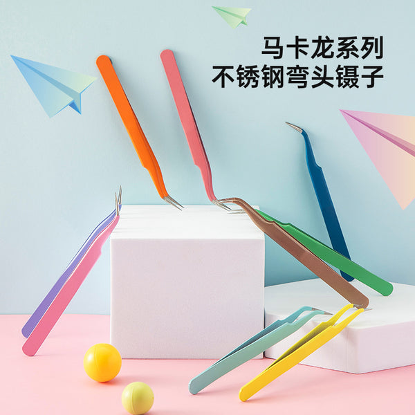 False eyelash tweezers stainless steel hand account clip sticker plastic bag stationery tweezers pointed elbow colored maka