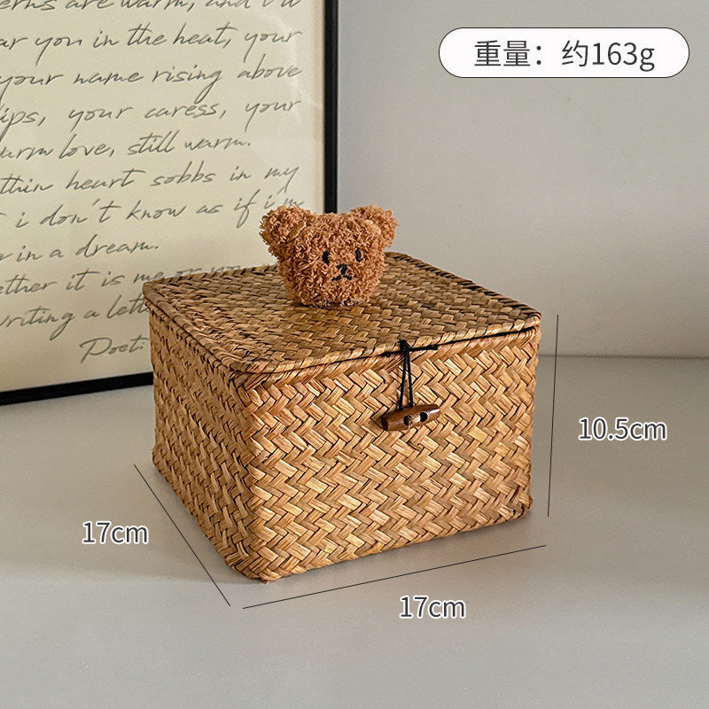 Rattan storage basket desktop storage box cosmetics miscellaneous woven storage basket storage box with lid snack box