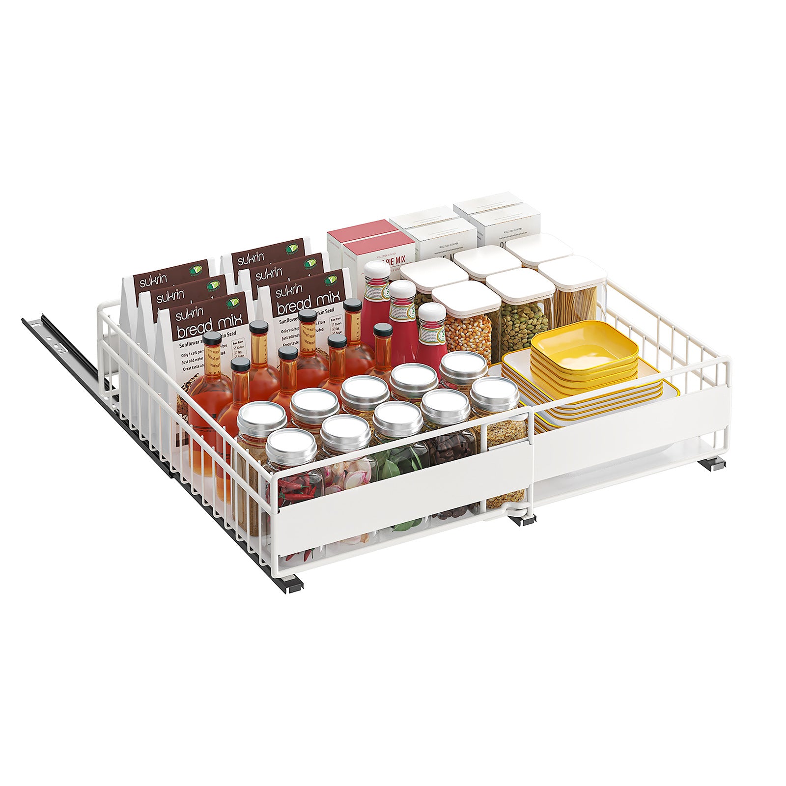 Retractable basket, drawer type seasoning tableware storage rack in kitchen cabinet, storage basket, wardrobe pull rack