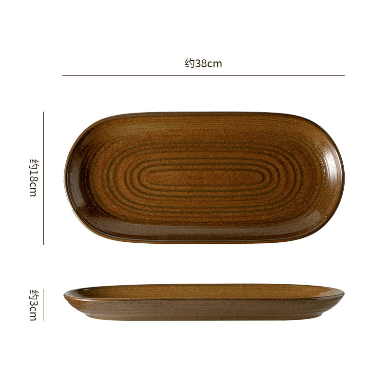 Vintage chic ceramic oval fish plate - perfect for restaurants, hotels, and home use. featuring a textured, rectangular design ideal for steamed fish, sushi, and elegant plating