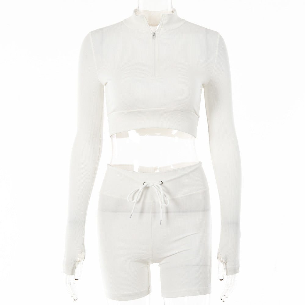 European and American  women's clothing 2022 spring and autumn new casual suit, sexy high-waisted leggings, zipper pullover T-shirt