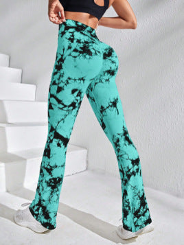Tie-dye yoga pants, tie-dye bell-bottom pants, tie-dye yoga pants, sports fitness wear, moisture-wicking, high-elasticity butt lift for women